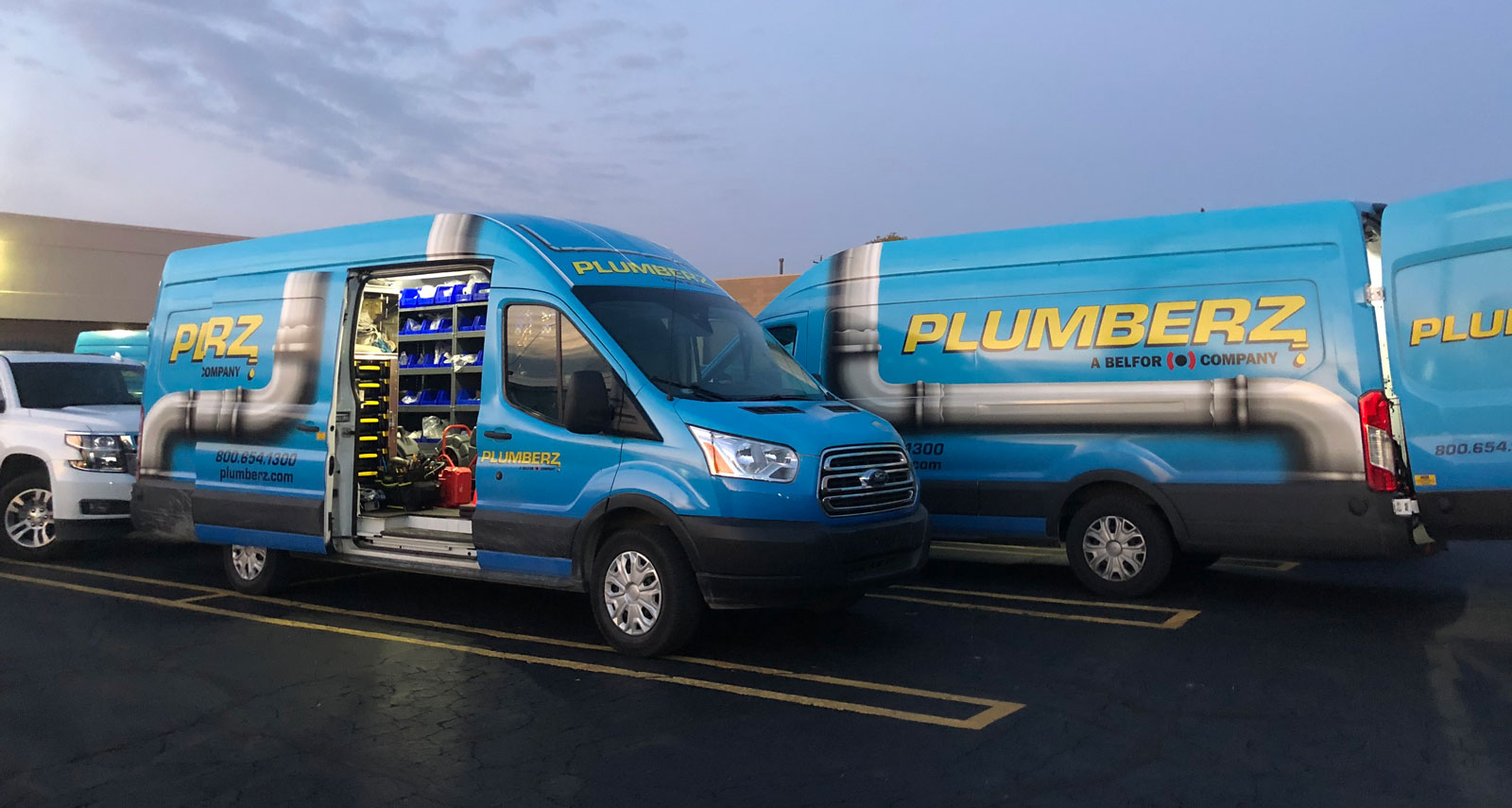 The inside of a PLUMBERZ van